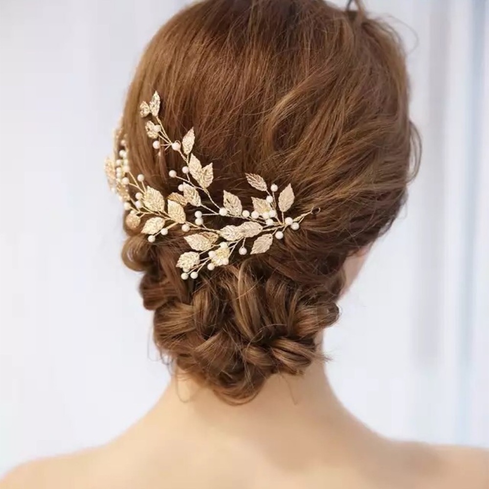 Renaissance Crystal Pearl Leaf Flower Headdress - Picture 3 of 16